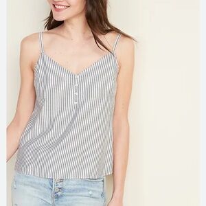 Old Navy Striped V-Neck Button Front Cami Sleeveless Top Gray and White